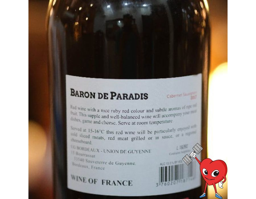 Rượu vang BARON  DE PARADIS CABERNET SAUVIGNON - Giá rẻ ngất ngây con gà Tây