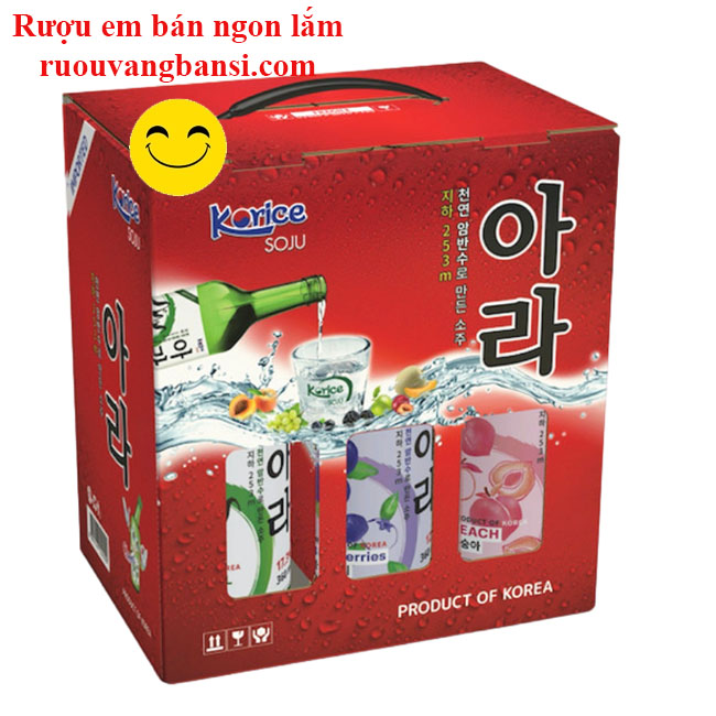 Hộp rượu nhập khẩu Hàn Quốc Soju Korice 6 chai các loại x 360ml