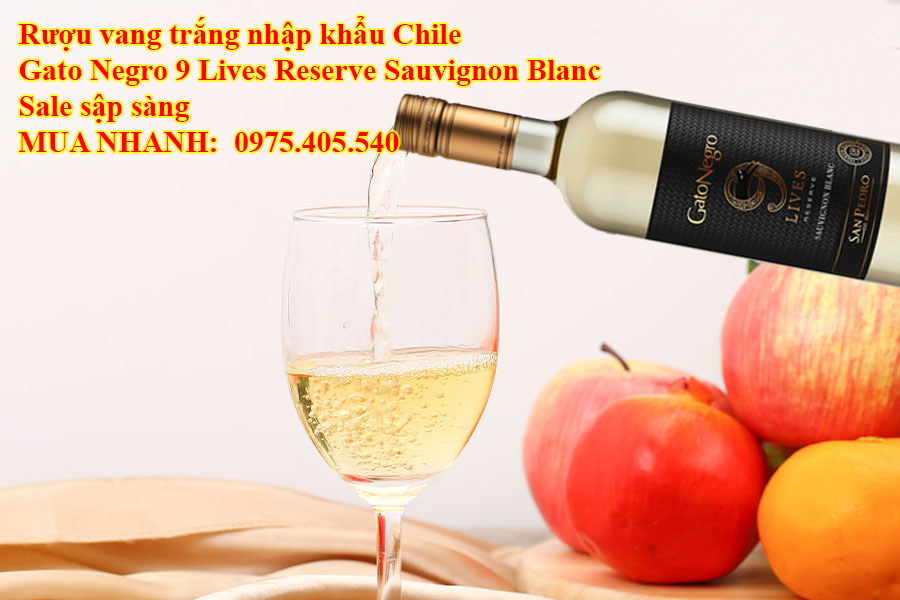 Rượu vang trắng nhập khẩu Chile Gato Negro 9 Lives Reserve Sauvignon Blanc Sale sập sàng 