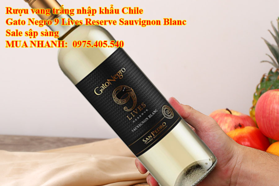 Rượu vang trắng nhập khẩu Chile Gato Negro 9 Lives Reserve Sauvignon Blanc Sale sập sàng 