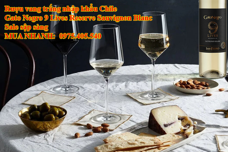 Rượu vang trắng nhập khẩu Chile Gato Negro 9 Lives Reserve Sauvignon Blanc Sale sập sàng 